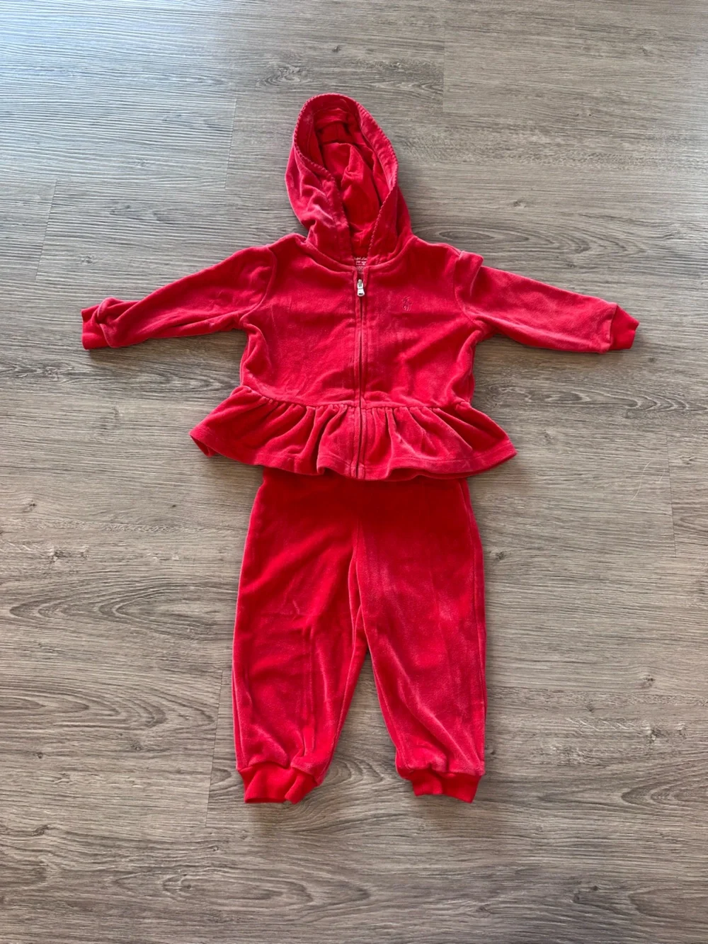 Ralph Lauren Baby Girls Red Velour Set - 12 Months - EUC